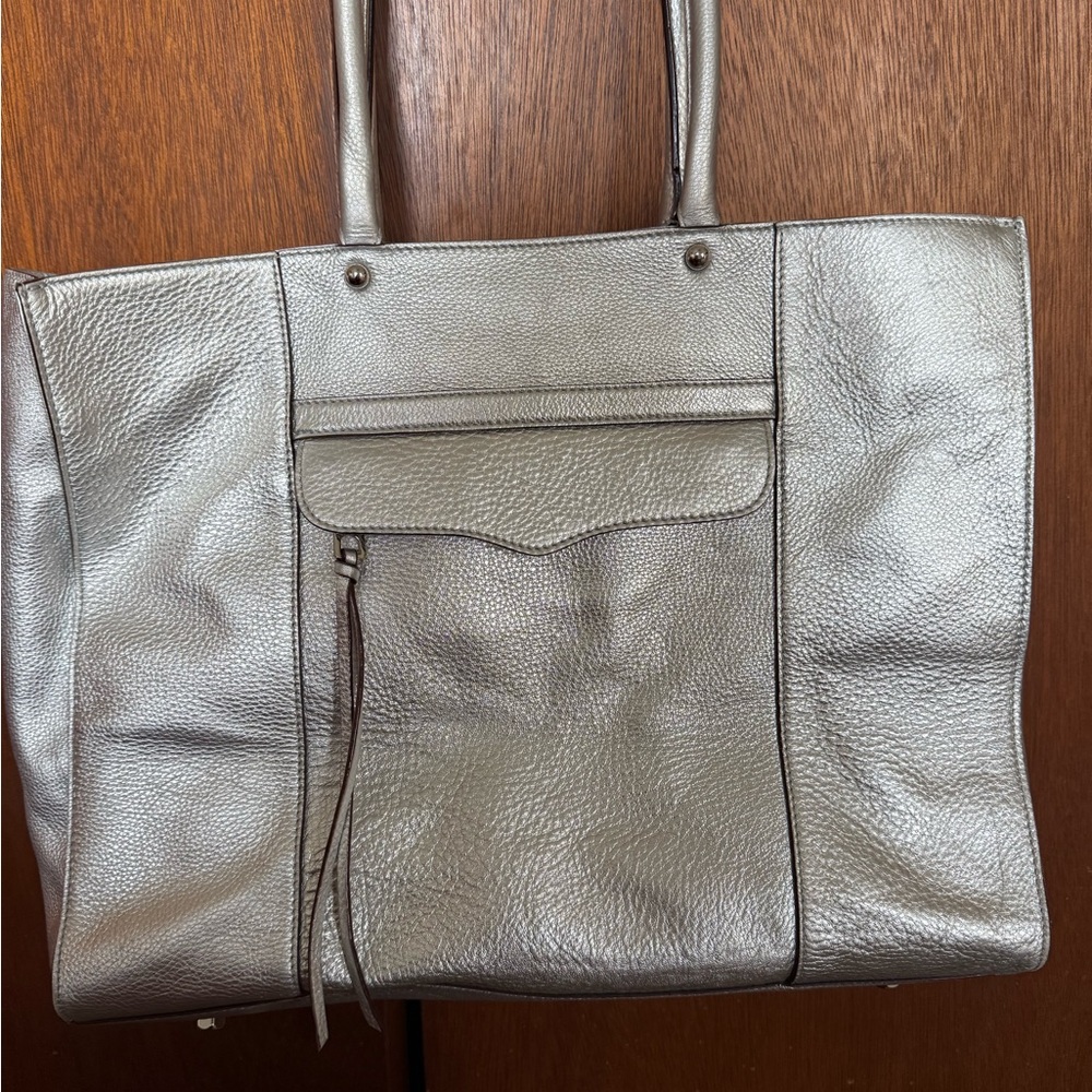 Rebecca Minkoff Silver Structured Tote with Textured Leather